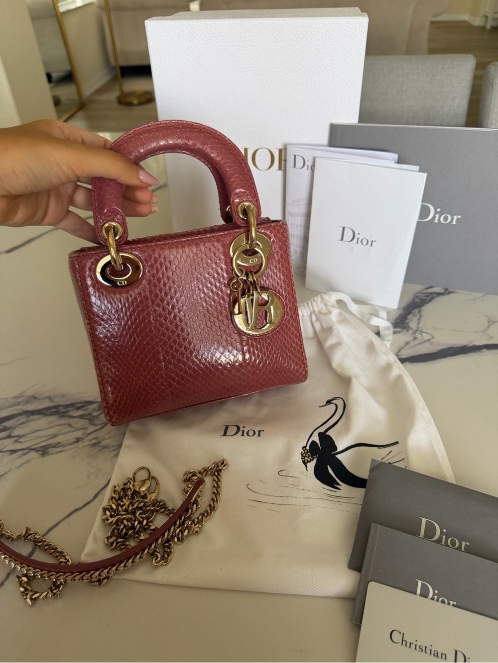 Authentic Mini Lady Dior in Blush Python with Gold Hardware — FULL SET from 2019 - Picture 6 of 16
